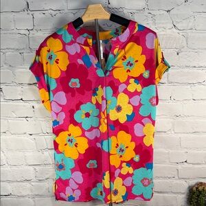 Dear Scarlett Lizzy Paradise Vibrant Floral Blouse - Pink, Yellow, Blue Boxy